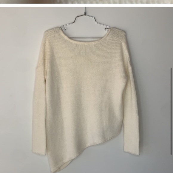 Helmet Lang Asymmetrical Wool Blend Cream Sweater - Picture 2 of 4